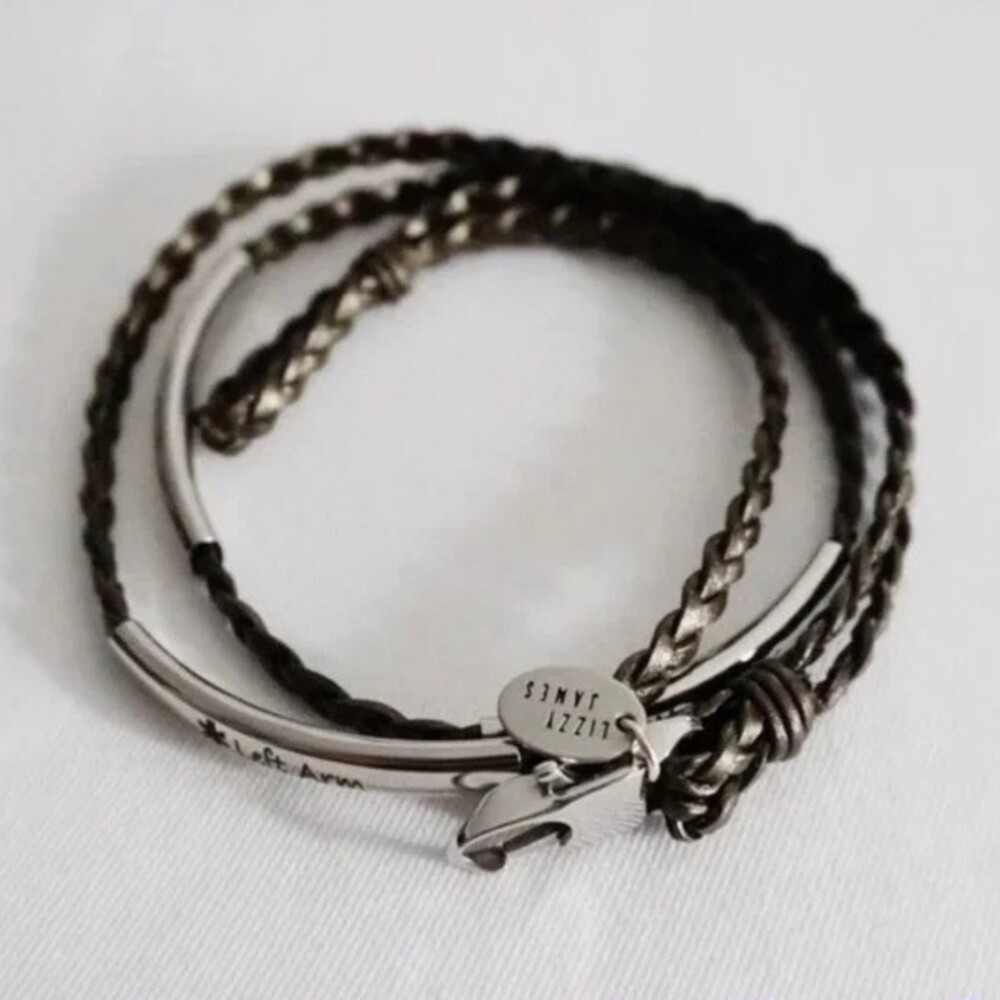 Lizzy James Silver Plated Braided Medical Instruction Leather Wrap Bracelet